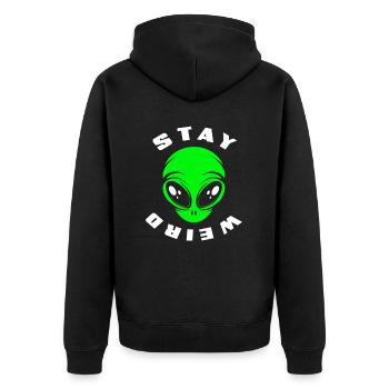 Alien Gesicht Außerirdisch Weltraum - Unisex Premium Bio Zip Hoodie - Schwarz - Hinten - Nico (187cm)
