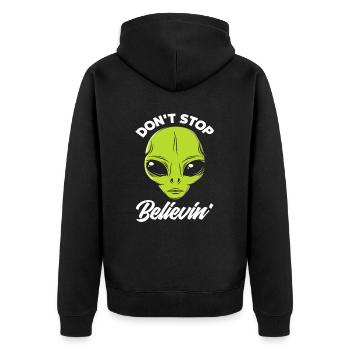 N’arrêtez pas de croire au visage extraterrestre - Veste à capuche bio Premium Unisexe - noir - Dos - Nico (187cm)