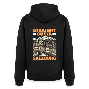 Salzburg Österreich Reisen Urlaubsland Österreich - Unisex Premium Bio Zip Hoodie - Schwarz - Hinten - Nico (187cm)