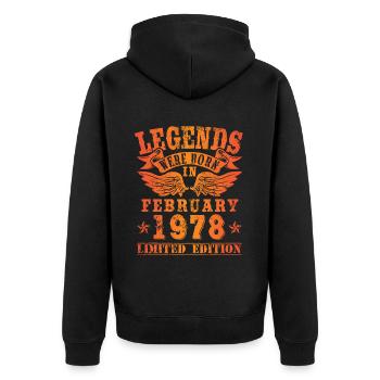 Legends sont nés en février 1978 Anniversaire - Veste à capuche bio Premium Unisexe - noir - Dos - Nico (187cm)
