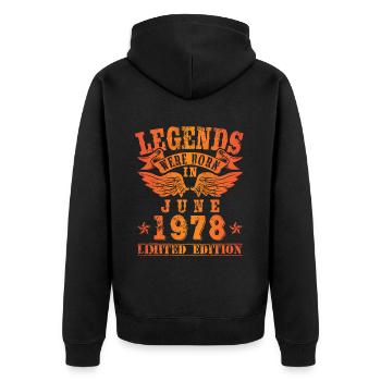 Legends sont nés en juin 1978 Anniversaire - Veste à capuche bio Premium Unisexe - noir - Dos - Nico (187cm)