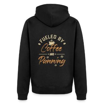 Fueled by Coffee and Panning Prospecting Miner - Unisex Premium Organic Zip Hoodie - black - Back - Nico (187cm)