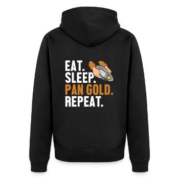 Eat Sleep Pan Gold Wiederholung Schürfen von Miner Gold - Unisex Premium Bio Zip Hoodie - Schwarz - Hinten - Nico (187cm)