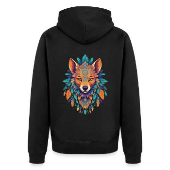 Dingo Totem Spirituelles Hund Krafttier Mandala - Unisex Premium Bio Zip Hoodie - Schwarz - Hinten - Nico (187cm)