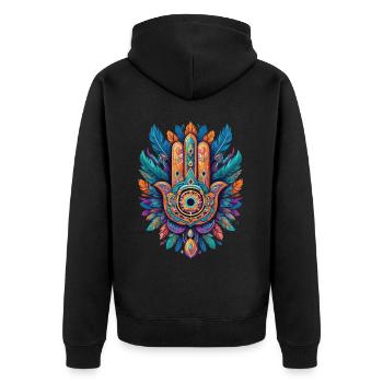 Spiritual Hamsa Hand Feathers Aesthetic Design - Unisex Premium Organic Zip Hoodie - black - Back - Nico (187cm)