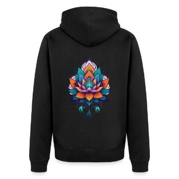 Spirituelle Lotus Blume des Lebens Aesthetic - Unisex Premium Bio Zip Hoodie - Schwarz - Hinten - Nico (187cm)