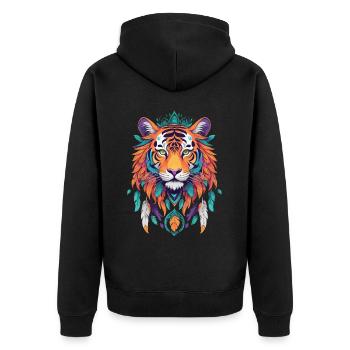 Tiger Mandala Spirituelle Kraft Ästhetik - Unisex Premium Bio Zip Hoodie - Schwarz - Hinten - Nico (187cm)