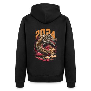 2024 - Année du Dragon - Zodiaque Chinois - Veste à capuche bio Premium Unisexe - noir - Dos - Nico (187cm)