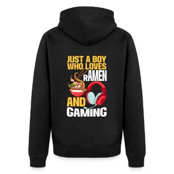 Ramen Und Gaming Japan Anime Manga Otaku - Unisex Premium Bio Zip Hoodie - Schwarz - Hinten - Nico (187cm)