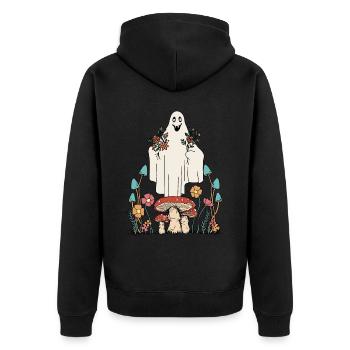 Frohe Natur Gespenst Flora Herbst Halloween - Unisex Premium Bio Zip Hoodie - Schwarz - Hinten - Nico (187cm)