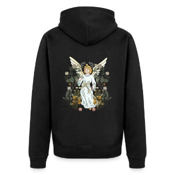 Frühling Natur Engel Blumen Blüten Flora Botanik - Unisex Premium Bio Zip Hoodie - Schwarz - Hinten - Nico (187cm)