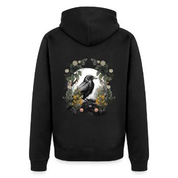 Corbeau, Nature, Fleurs, Corbeau, Corbeaux, Corbeaux, Printemps Sombre - Veste à capuche bio Premium Unisexe - noir - Dos - Nico (187cm)