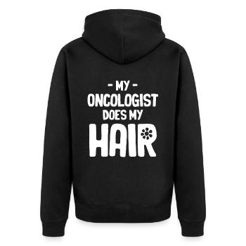 Mon oncologue se moque de mes cheveux - Veste à capuche bio Premium Unisexe - noir - Dos - Nico (187cm)