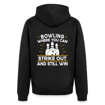 Kann Ausschlagen Und Trotzdem Gewinnen - Bowling - Unisex Premium Bio Zip Hoodie - Schwarz - Hinten - Nico (187cm)