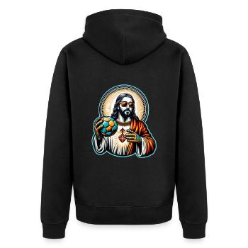 Lustiger Handball Jesus Christliches Geschenk - Unisex Premium Bio Zip Hoodie - Schwarz - Hinten - Nico (187cm)