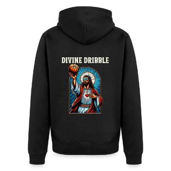 Funny Jump Shot Jesus Christian Basketball Gift - Unisex Premium Organic Zip Hoodie - black - Back - Nico (187cm)