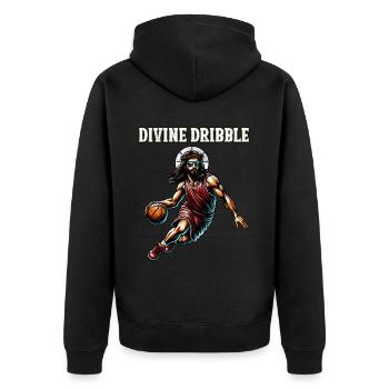 Funny Jump Shot Jesus Christian Basketball Gift - Unisex Premium Organic Zip Hoodie - black - Back - Nico (187cm)
