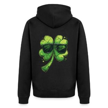 Kleeblatt Sonnenbrille Shamrock Saint Patricks day - Unisex Premium Bio Zip Hoodie - Schwarz - Hinten - Nico (187cm)