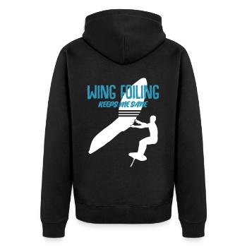 Wing Foiling Wing Surfing Winging - Unisex Premium Organic Zip Hoodie - black - Back - Nico (187cm)