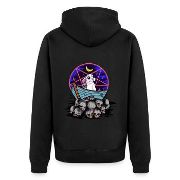 Hase Totenkopf Horror Halloween Dark Fantasy - Unisex Premium Bio Zip Hoodie - Schwarz - Hinten - Nico (187cm)