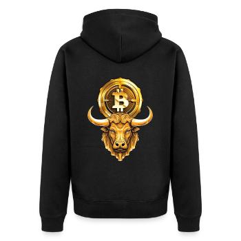 Crypto Bull Funny Cryptocurrency Trading - Unisex Premium Bio Zip Hoodie - Schwarz - Hinten - Nico (187cm)