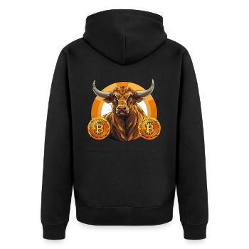 Retro Crypto Currency Bull Bitcoin Blockchain - Unisex Premium Bio Zip Hoodie - Schwarz - Hinten - Nico (187cm)