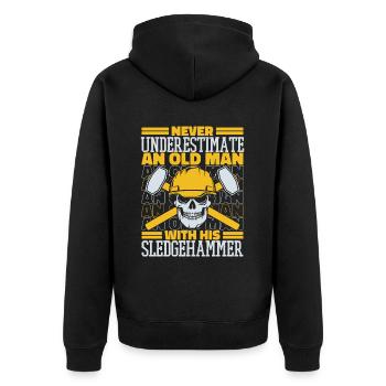 Unterschätze niemals einen alten Mann mit Vorschlaghammer - Unisex Premium Bio Zip Hoodie - Schwarz - Hinten - Nico (187cm)
