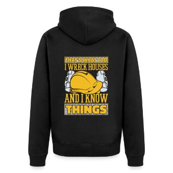 Ich zerstöre Häuser Und Ich Kenne Dinge Experten Haus - Unisex Premium Bio Zip Hoodie - Schwarz - Hinten - Nico (187cm)
