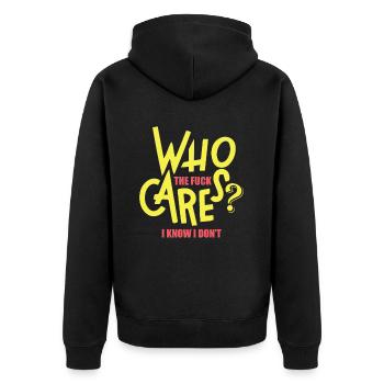 Schwarzer Humor Lustig I Dont Care - Unisex Premium Bio Zip Hoodie - Schwarz - Hinten - Nico (187cm)