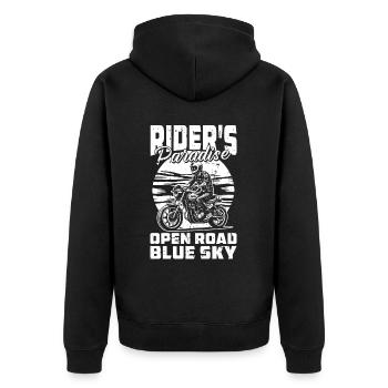 Motorrad Biker Motorbike - Unisex Premium Bio Zip Hoodie - Schwarz - Hinten - Nico (187cm)