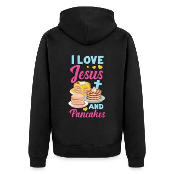 Les enfants amoureux des crêpes J’aime Jésus - Veste à capuche bio Premium Unisexe - noir - Dos - Nico (187cm)