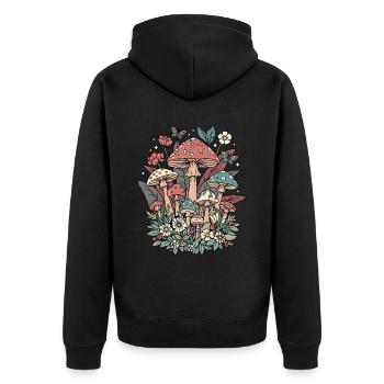 Pilze Cottagecore Naturecore - Unisex Premium Bio Zip Hoodie - Schwarz - Hinten - Nico (187cm)