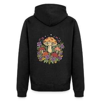 Pilze Cottagecore Naturecore - Unisex Premium Bio Zip Hoodie - Schwarz - Hinten - Nico (187cm)