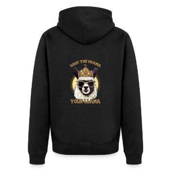 Motif royal de lama dramatique - Veste à capuche bio Premium Unisexe - noir - Dos - Nico (187cm)