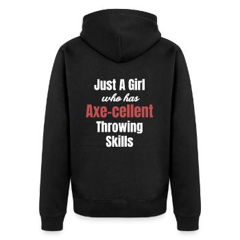 Nur Ein Mädchen, Das Axt-wurffähigkeiten Hat - Unisex Premium Bio Zip Hoodie - Schwarz - Hinten - Nico (187cm)