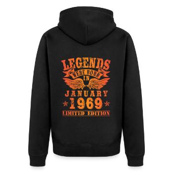 Legends sont nés en Janvier 1969 Anniversaire - Veste à capuche bio Premium Unisexe - noir - Dos - Nico (187cm)