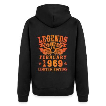 Legends sont nés en février 1969 Anniversaire - Veste à capuche bio Premium Unisexe - noir - Dos - Nico (187cm)