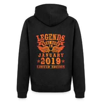 Les légendes sont nées en Janvier 2019 Anniversaire - Veste à capuche bio Premium Unisexe - noir - Dos - Nico (187cm)