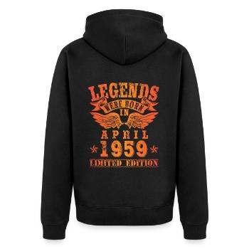 Legends were born in April 1959 Geburtstag - Unisex Premium Bio Zip Hoodie - Schwarz - Hinten - Nico (187cm)