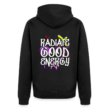 Radiate Good Energy 80s 90s Hiphop Graffiti - Unisex Premium Bio Zip Hoodie - Schwarz - Hinten - Nico (187cm)