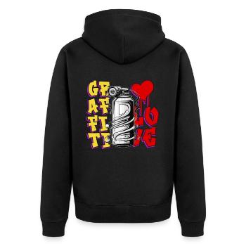 Graffiti Love Retro 80s 90s Hip Hop Urban Street - Unisex Premium Bio Zip Hoodie - Schwarz - Hinten - Nico (187cm)