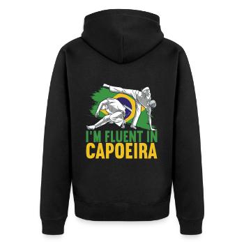 Capoeira Capoeirista - Unisex Premium Bio Zip Hoodie - Schwarz - Hinten - Nico (187cm)
