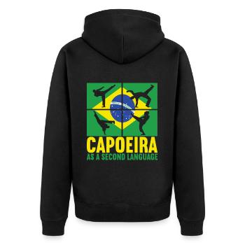 Capoeira Capoeirista - Unisex Premium Bio Zip Hoodie - Schwarz - Hinten - Nico (187cm)