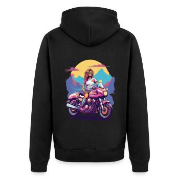 Retro Motorcycle Girl Biker Aesthetics Design - Unisex Premium Organic Zip Hoodie - black - Back - Nico (187cm)