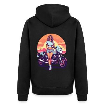 Vintage California Motorrad Biker Aesthetic - Unisex Premium Bio Zip Hoodie - Schwarz - Hinten - Nico (187cm)