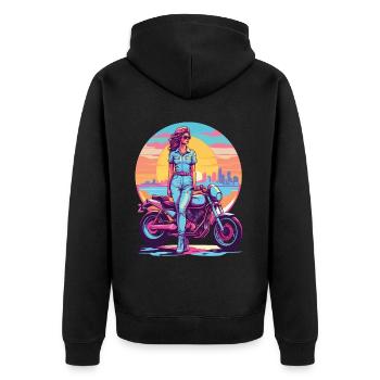 Rétro Synthwave Liberté Moto Motard - Veste à capuche bio Premium Unisexe - noir - Dos - Nico (187cm)