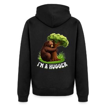 Tree Hugger Environmentalist Bear - Unisex Premium Organic Zip Hoodie - black - Back - Nico (187cm)