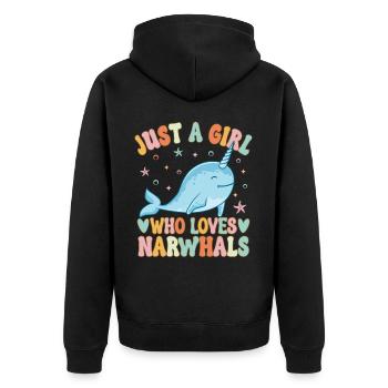 Narwhal Girl Narwhal Lover - Unisex Premium Bio Zip Hoodie - Schwarz - Hinten - Nico (187cm)