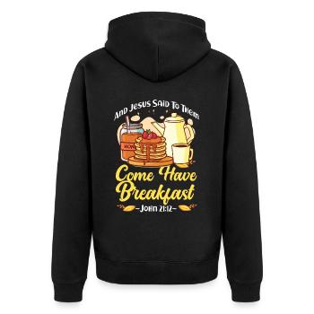 Citation biblique pour enfants amoureux des crêpes - Veste à capuche bio Premium Unisexe - noir - Dos - Nico (187cm)