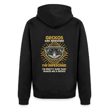 Geckos Sind Großartig - Mama Dad - Unisex Premium Bio Zip Hoodie - Schwarz - Hinten - Nico (187cm)